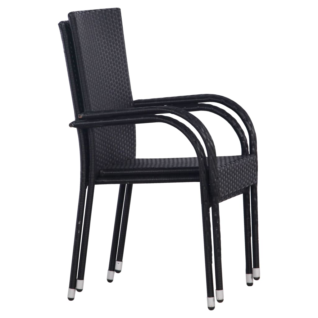 Set of 2 Black Poly Rattan Stackable Outdoor Chairs