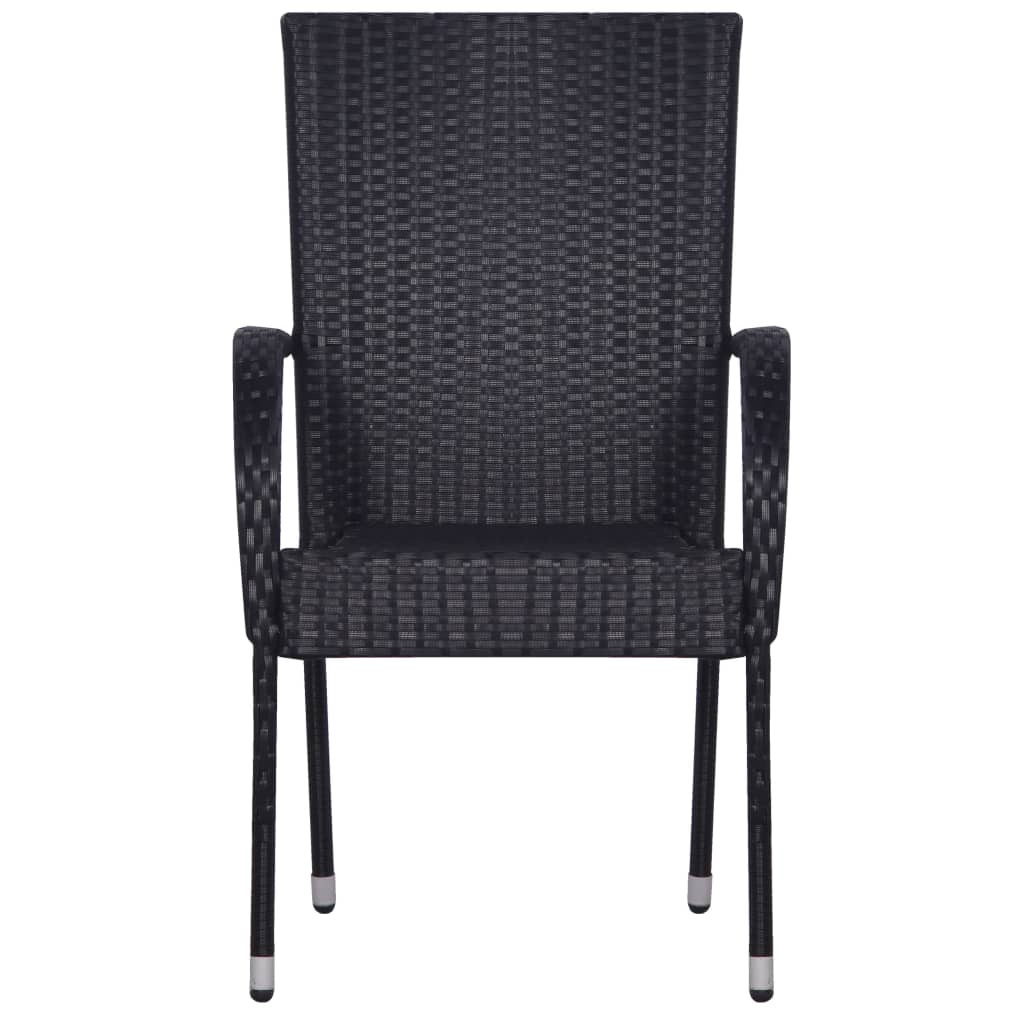 Set of 2 Black Poly Rattan Stackable Outdoor Chairs