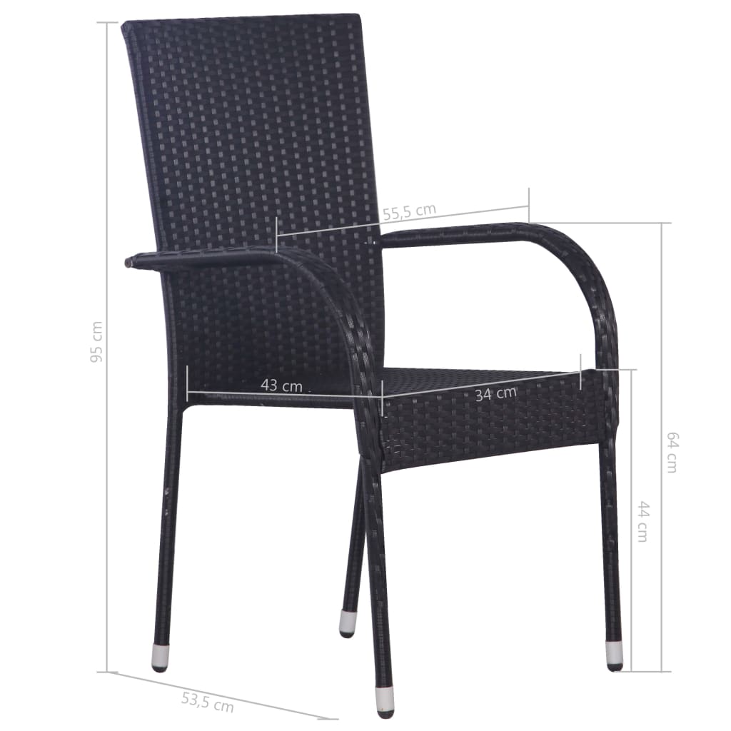 Set of 2 Black Poly Rattan Stackable Outdoor Chairs