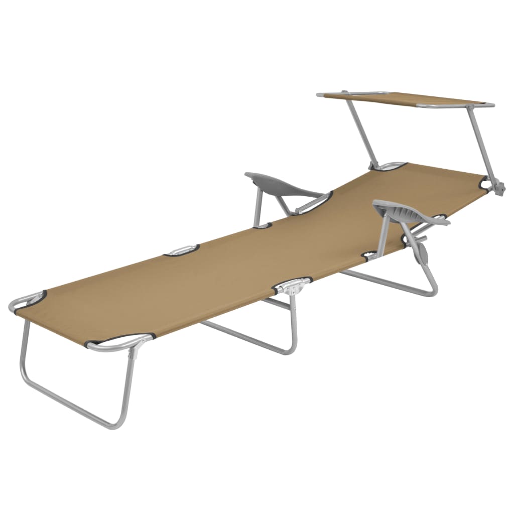 Taupe Steel Folding Sun Lounger with Canopy - Relax in Style