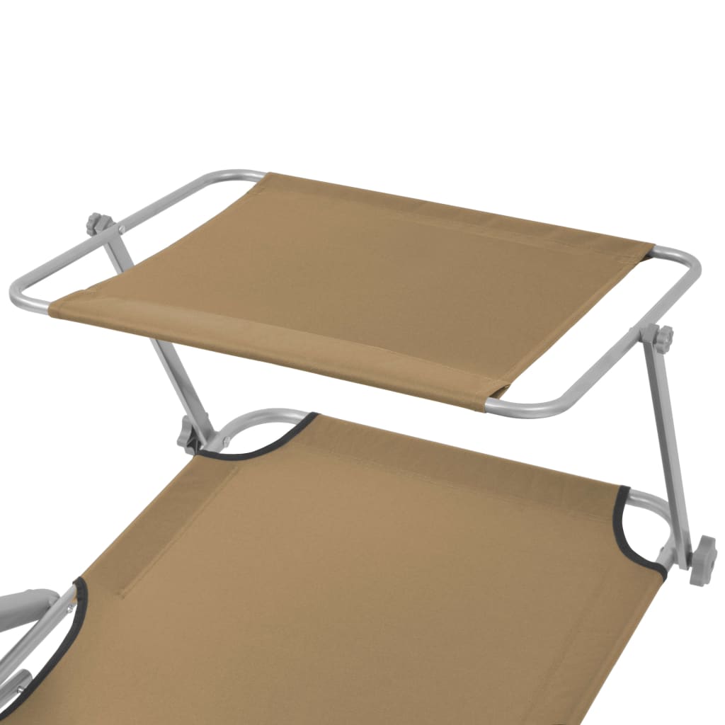 Taupe Steel Folding Sun Lounger with Canopy - Relax in Style