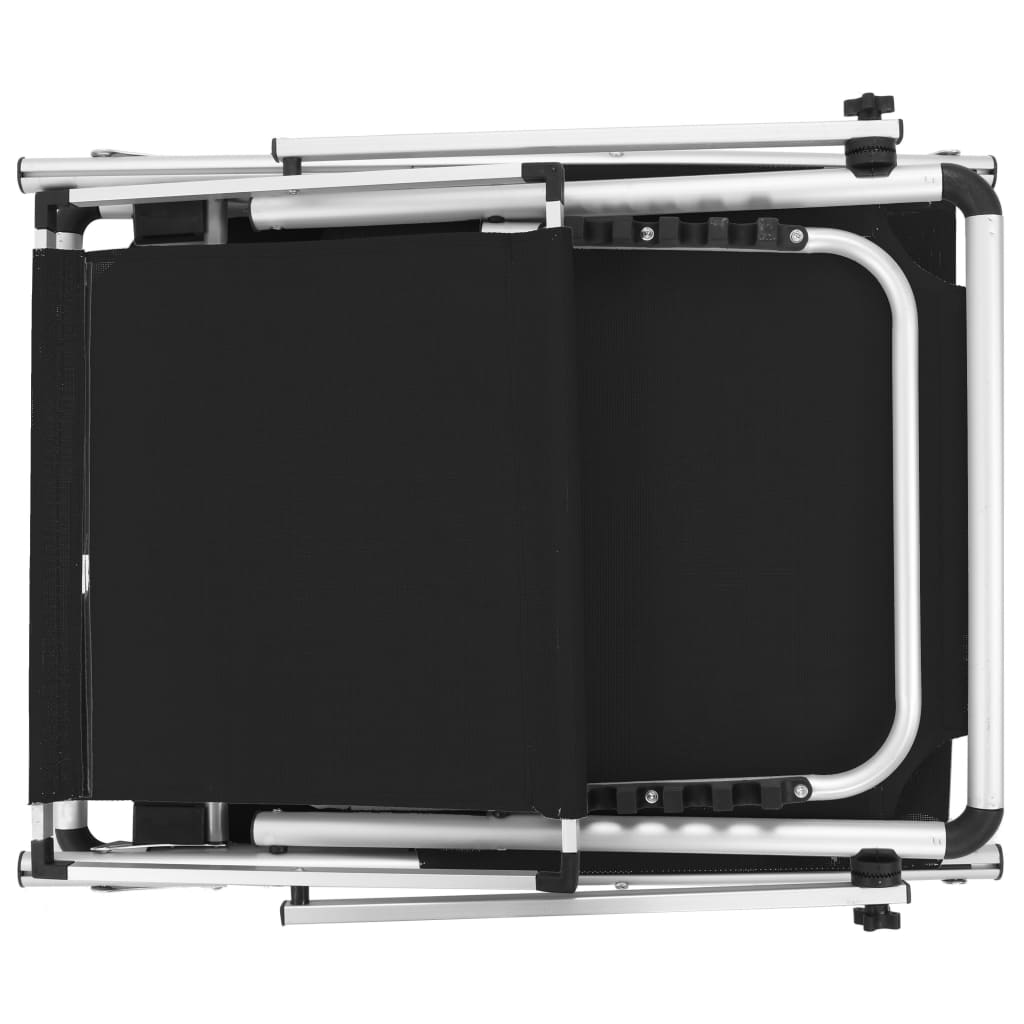 Black Folding Sun Lounger with Roof - Aluminum & Textilene