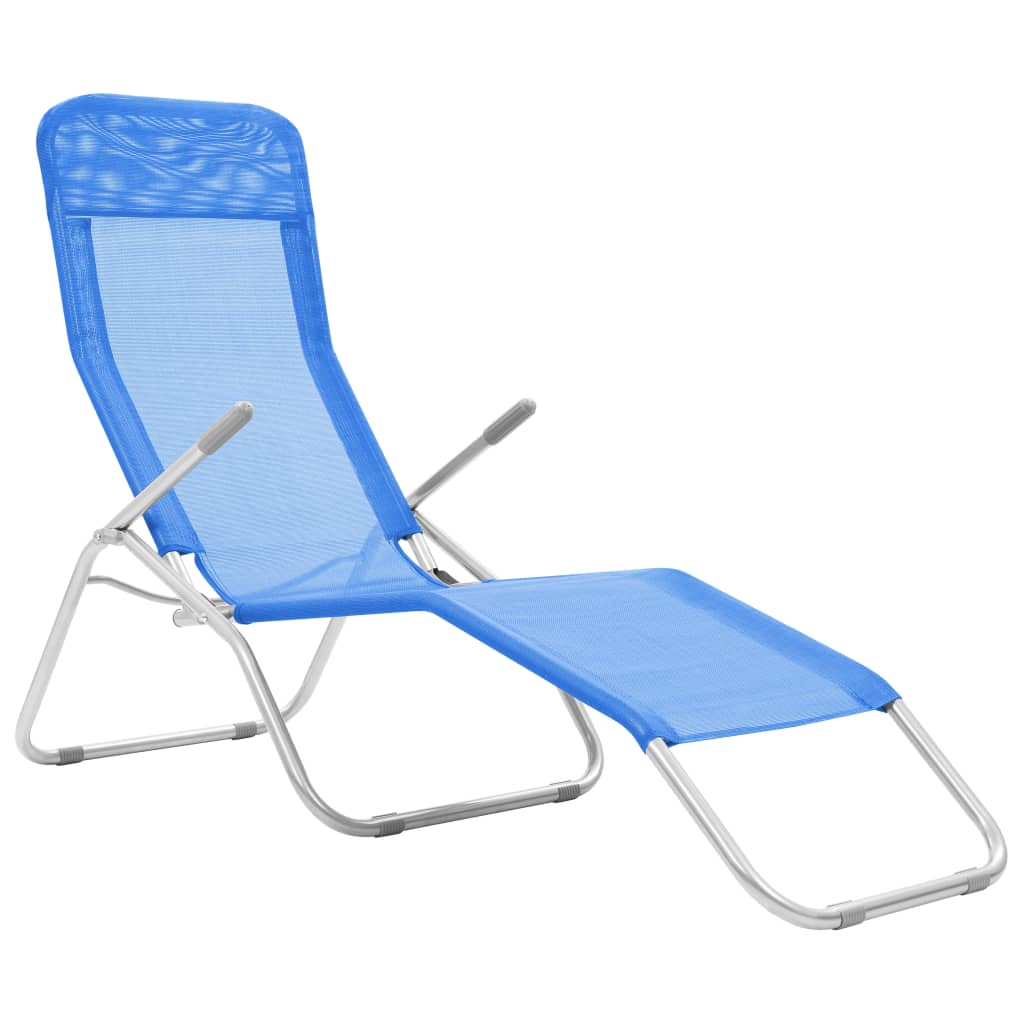 2-Piece Blue Textilene Folding Sun Loungers - Durable & Stylish