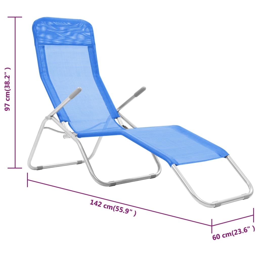 2-Piece Blue Textilene Folding Sun Loungers - Durable & Stylish