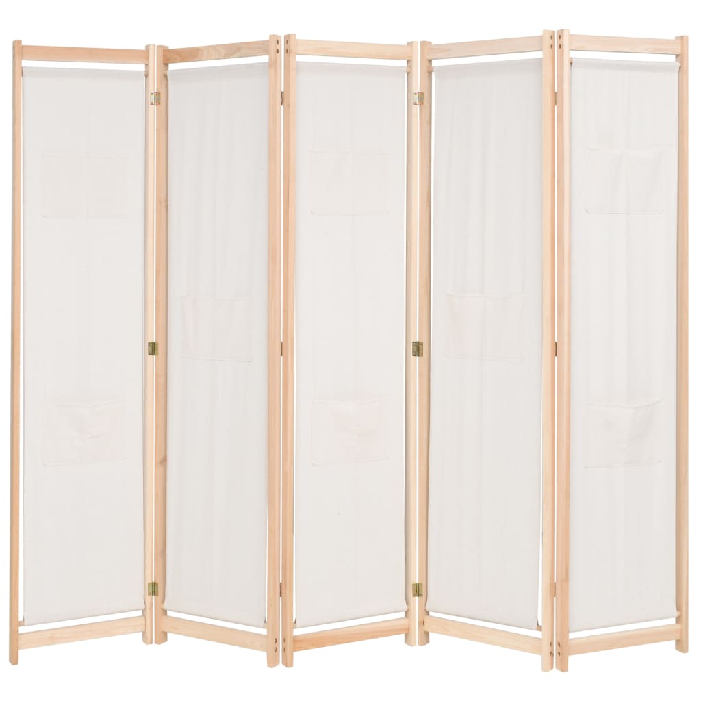 Cream Fabric 5-Panel Room Divider - 200x170 cm Decor Solution
