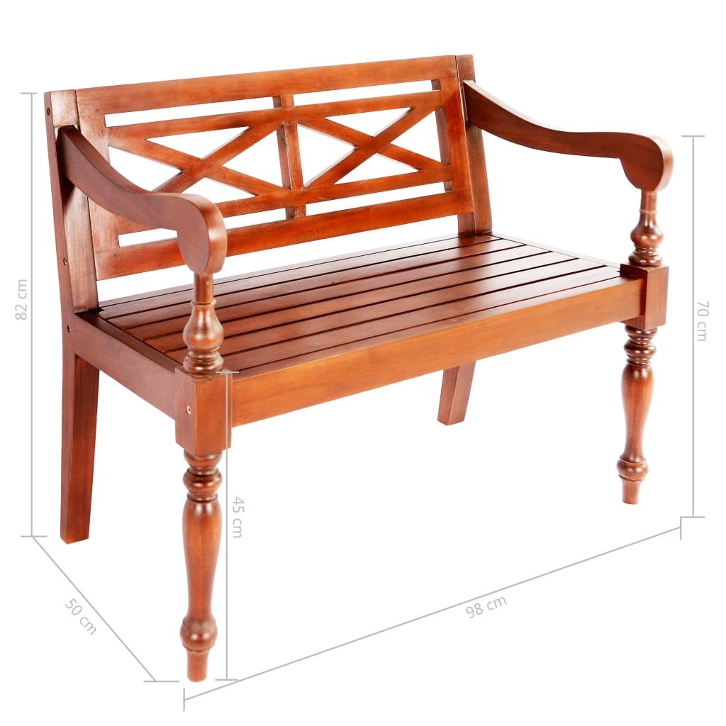 Solid Mahogany Batavia Bench - 98cm, Dark Brown Finish
