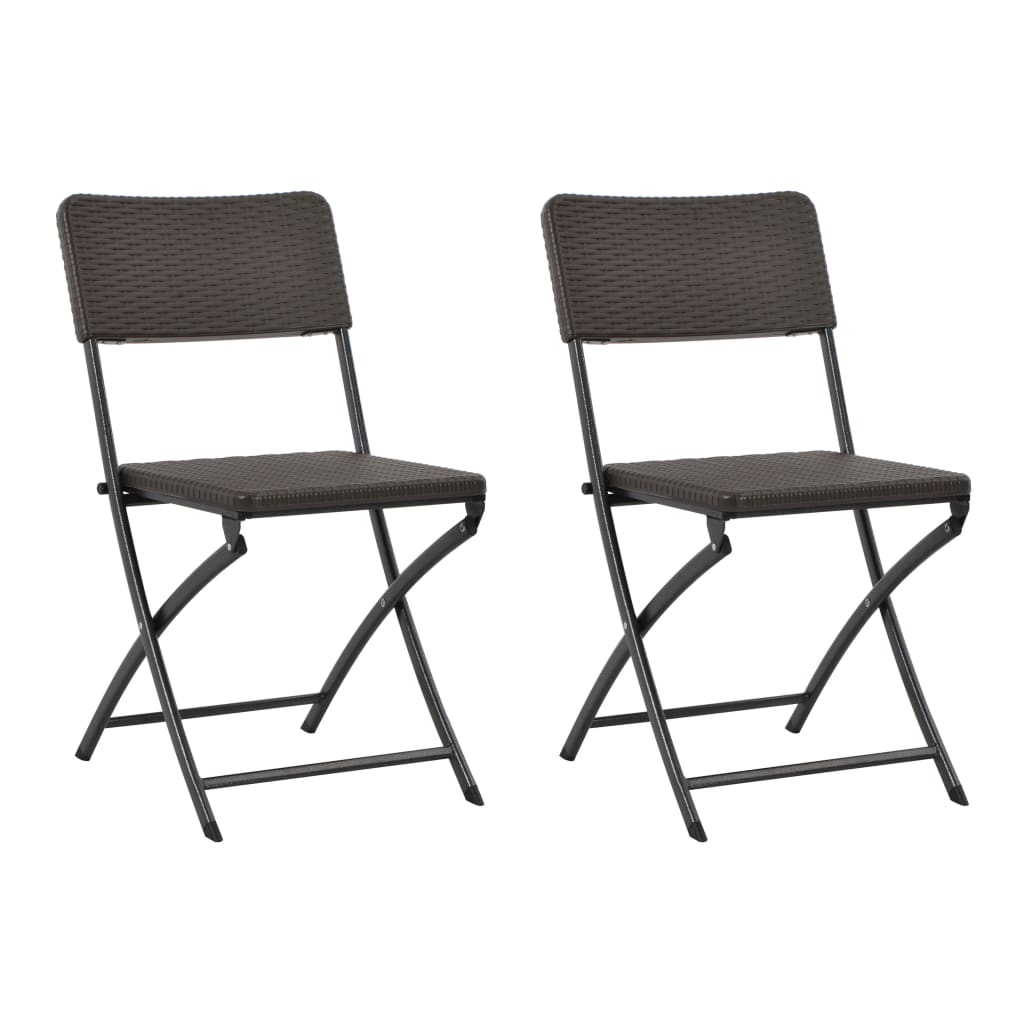 Brown Folding Garden Chairs 2 pcs - HDPE & Steel Durability