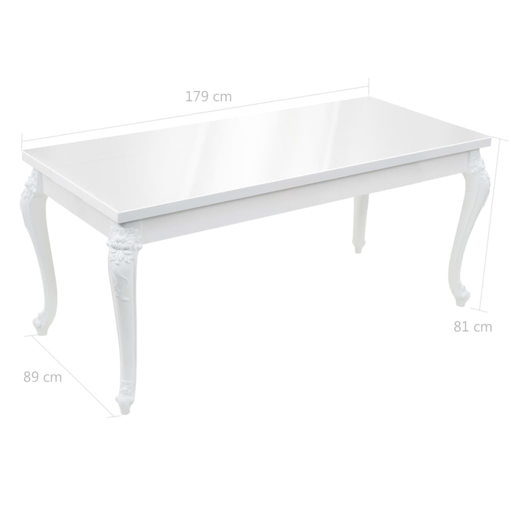 High Gloss White Dining Table, 179x89x81 cm, Modern Elegance