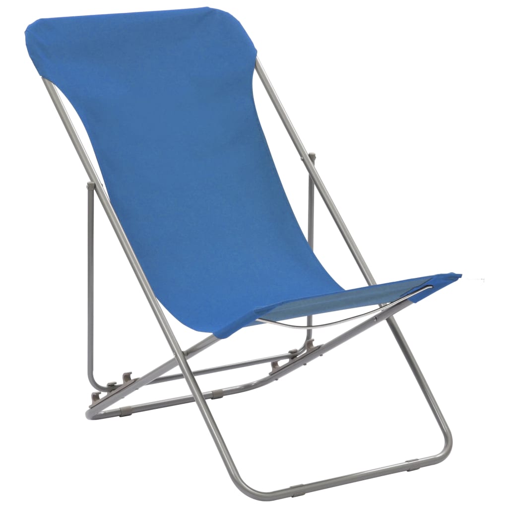 Set of 2 Blue Folding Beach Chairs - Steel & Oxford Fabric