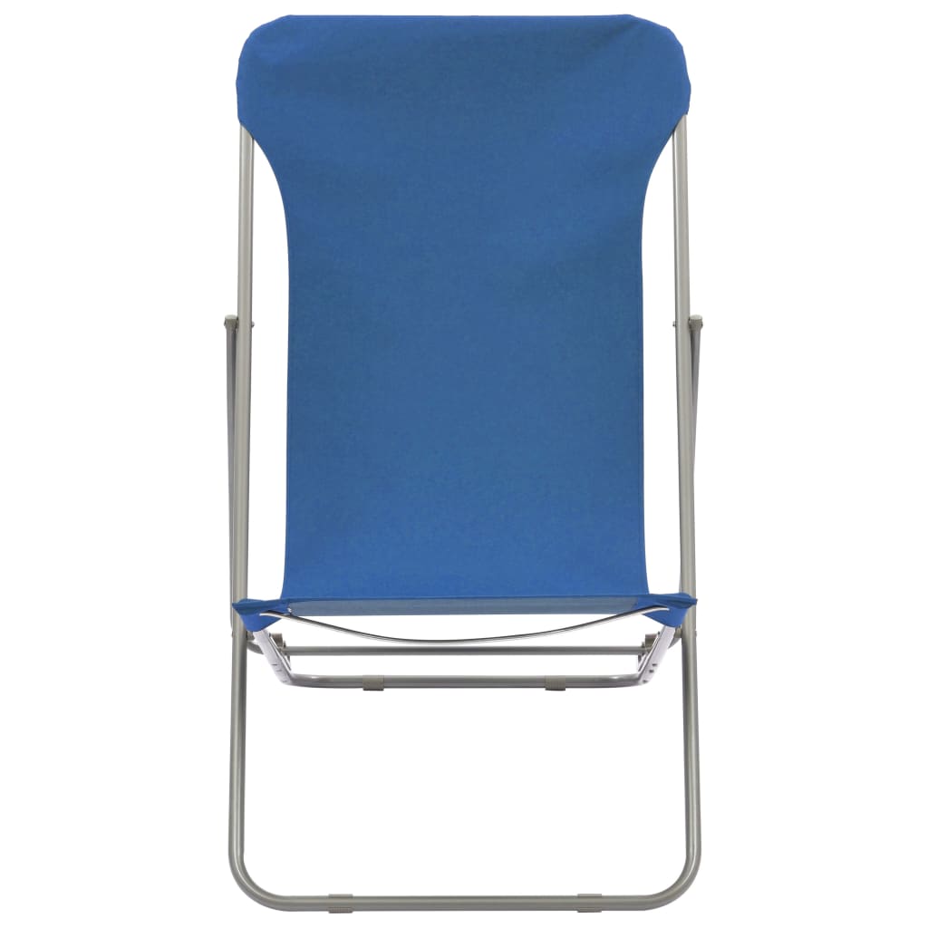 Set of 2 Blue Folding Beach Chairs - Steel & Oxford Fabric