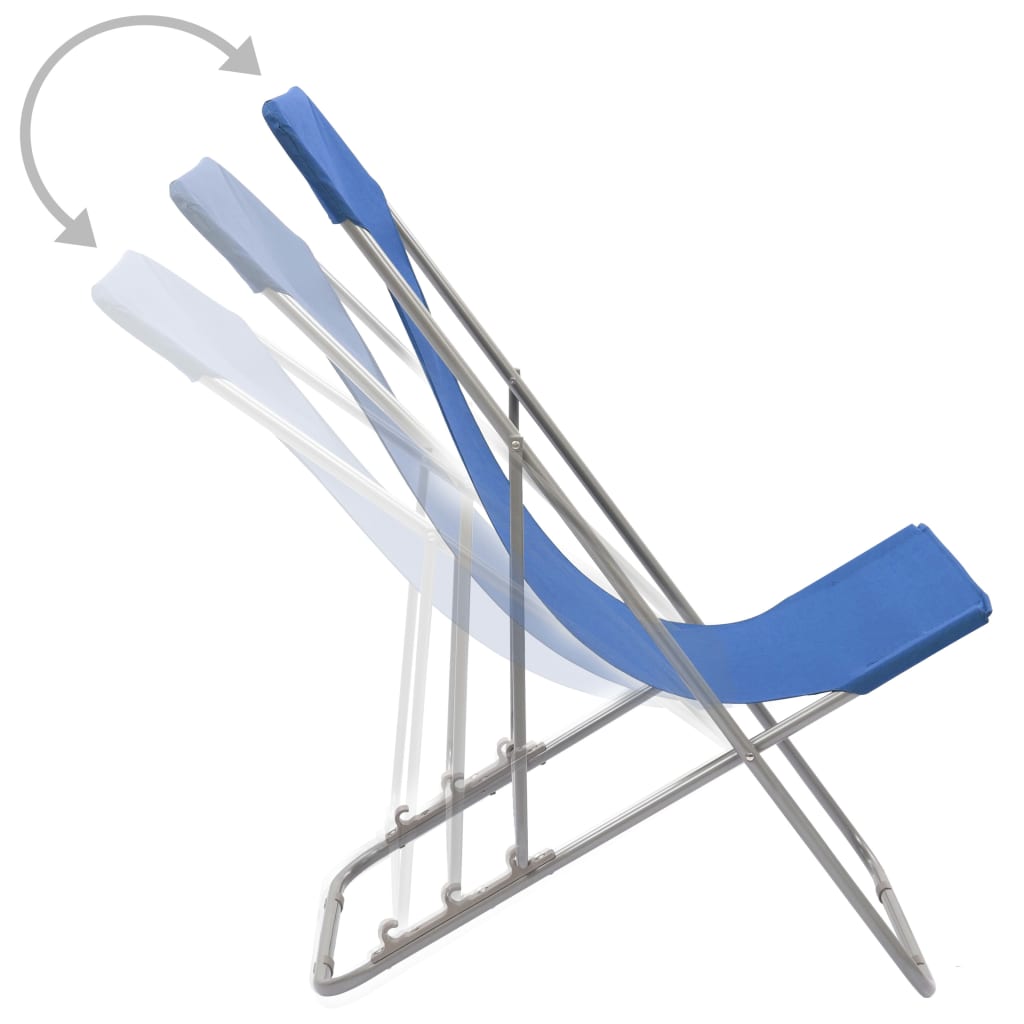 Set of 2 Blue Folding Beach Chairs - Steel & Oxford Fabric