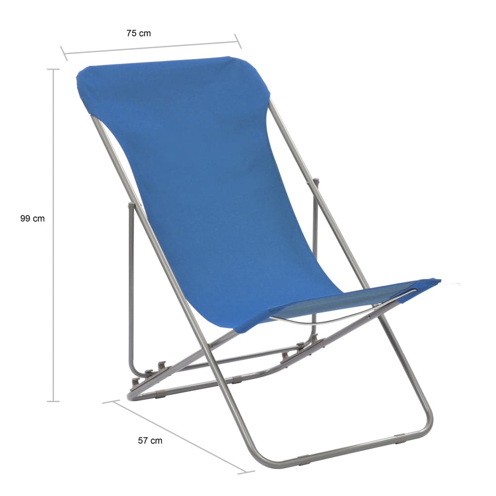 Set of 2 Blue Folding Beach Chairs - Steel & Oxford Fabric