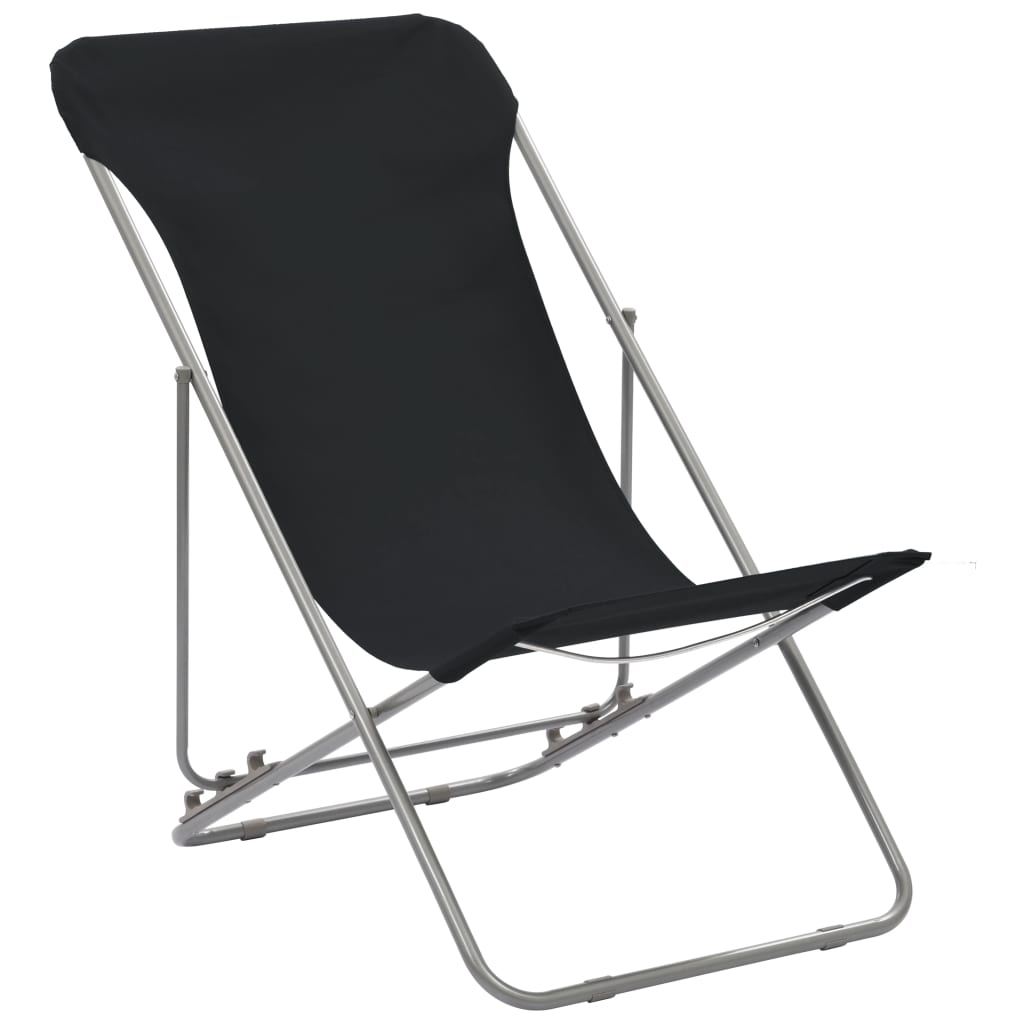 Black Steel & Oxford Fabric Folding Beach Chairs - Set of 2