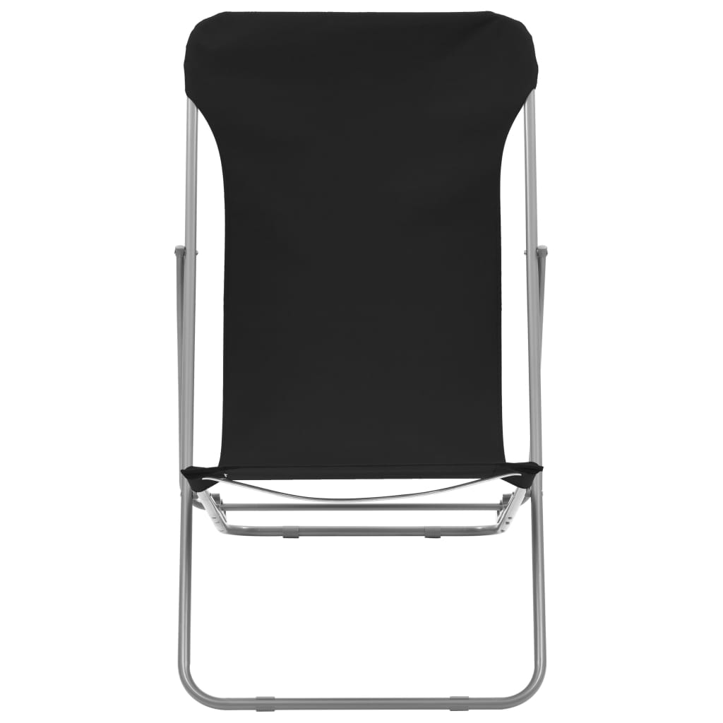 Black Steel & Oxford Fabric Folding Beach Chairs - Set of 2