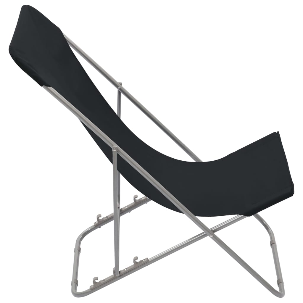 Black Steel & Oxford Fabric Folding Beach Chairs - Set of 2