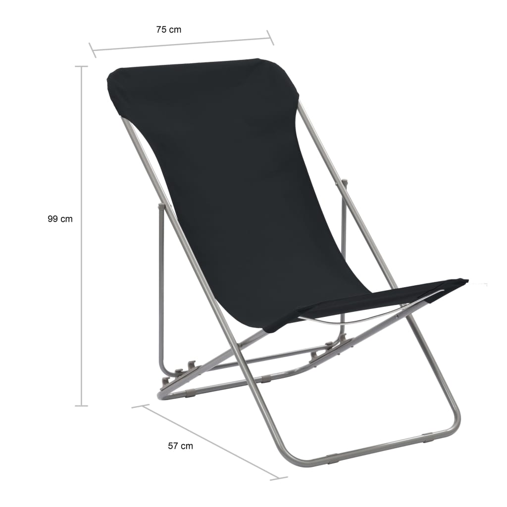 Black Steel & Oxford Fabric Folding Beach Chairs - Set of 2