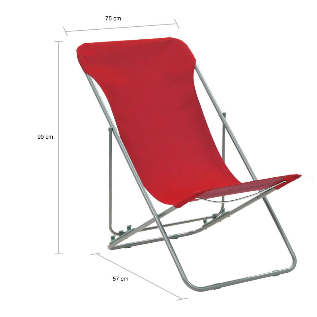 Durable Red Folding Beach Chairs (Set of 2) - Steel & Oxford Fabric