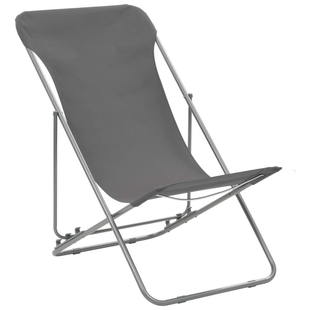 Set of 2 Grey Steel & Oxford Fabric Folding Beach Chairs