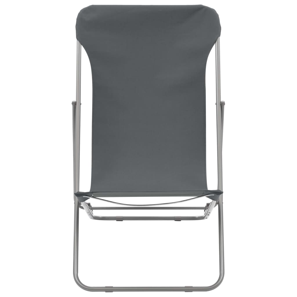 Set of 2 Grey Steel & Oxford Fabric Folding Beach Chairs