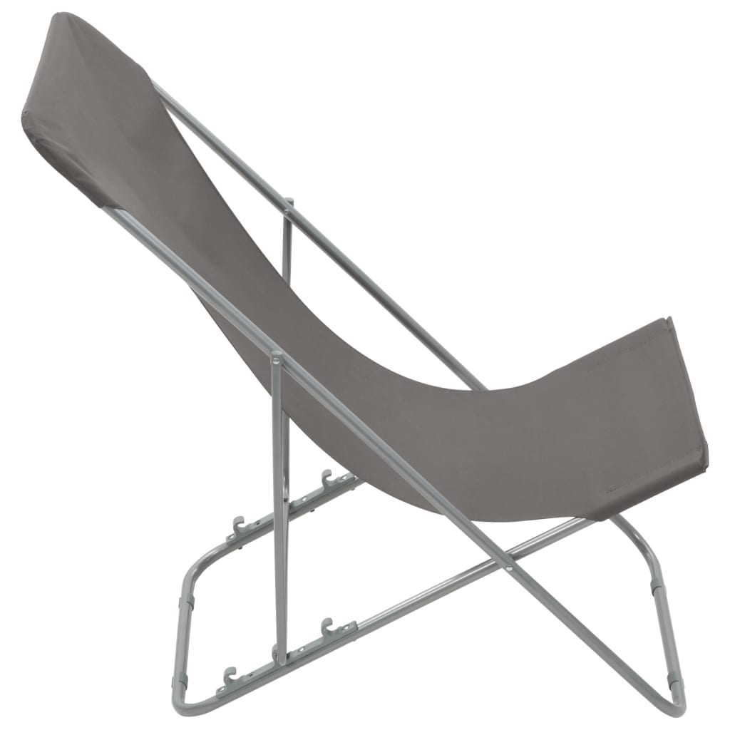 Set of 2 Grey Steel & Oxford Fabric Folding Beach Chairs