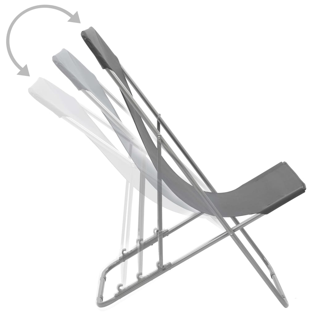 Set of 2 Grey Steel & Oxford Fabric Folding Beach Chairs