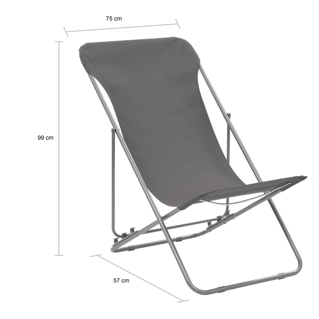 Set of 2 Grey Steel & Oxford Fabric Folding Beach Chairs
