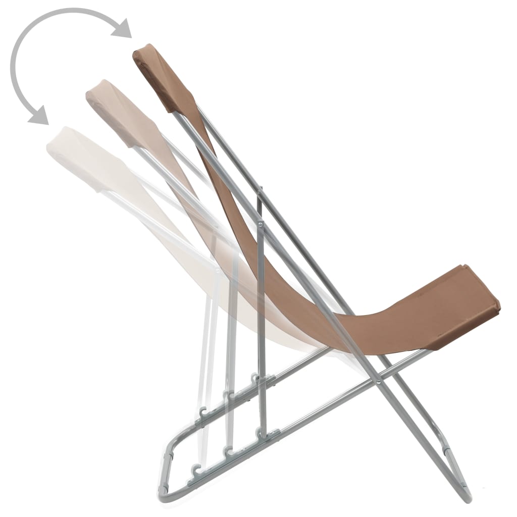 Brown Folding Beach Chairs Set of 2 - Steel & Oxford Fabric