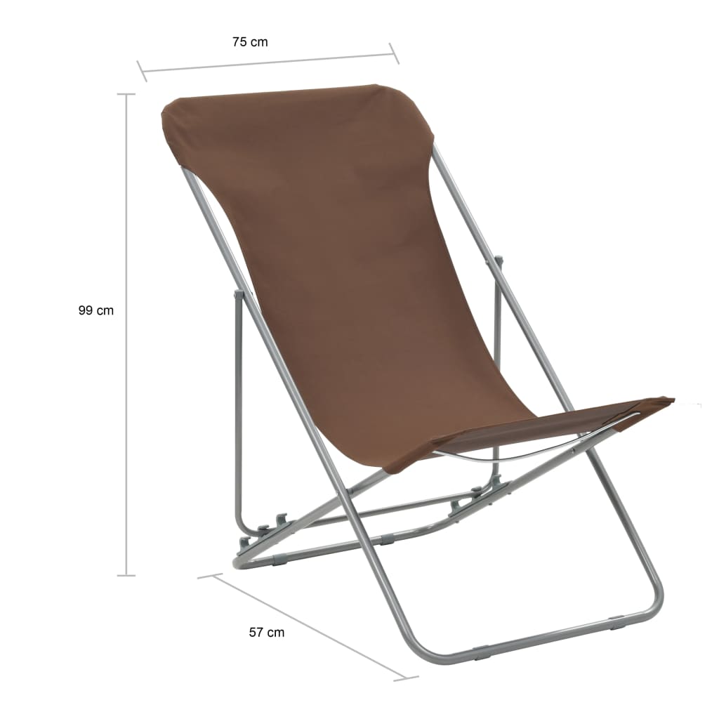 Brown Folding Beach Chairs Set of 2 - Steel & Oxford Fabric