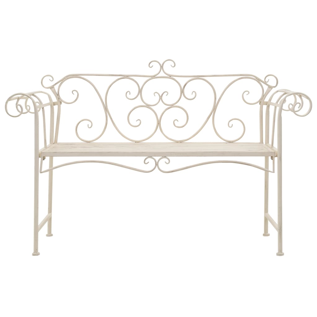 Antique White Metal Garden Bench - 132 cm Durable Elegance