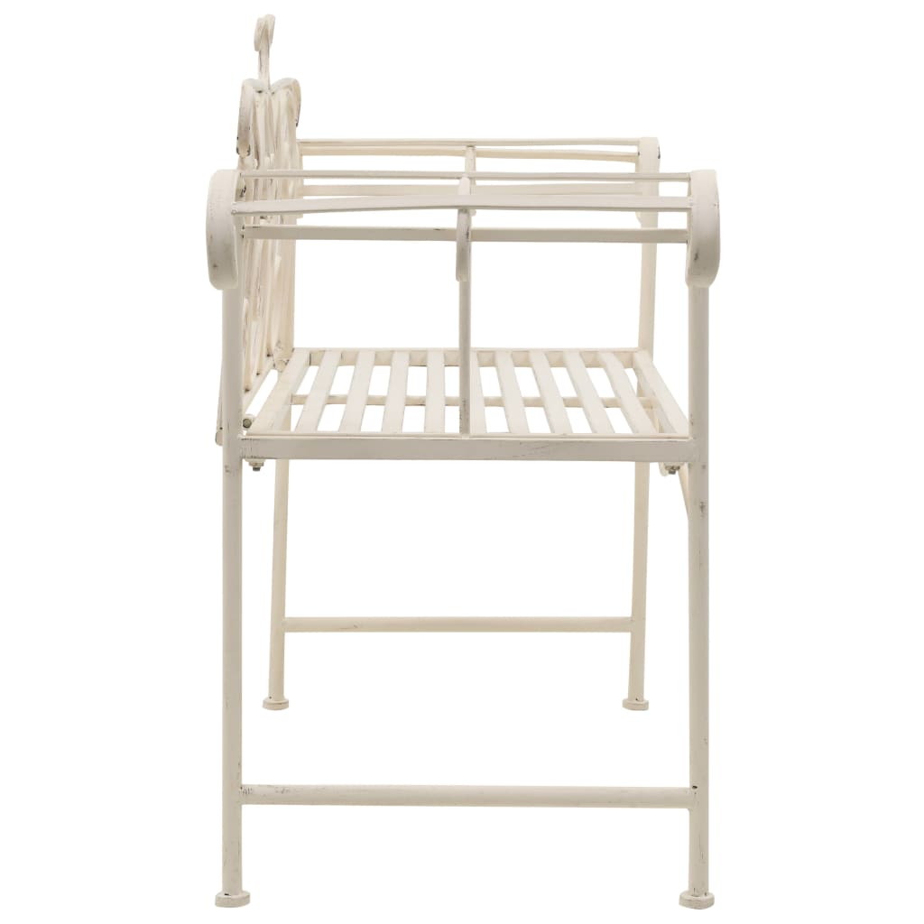 Antique White Metal Garden Bench - 132 cm Durable Elegance