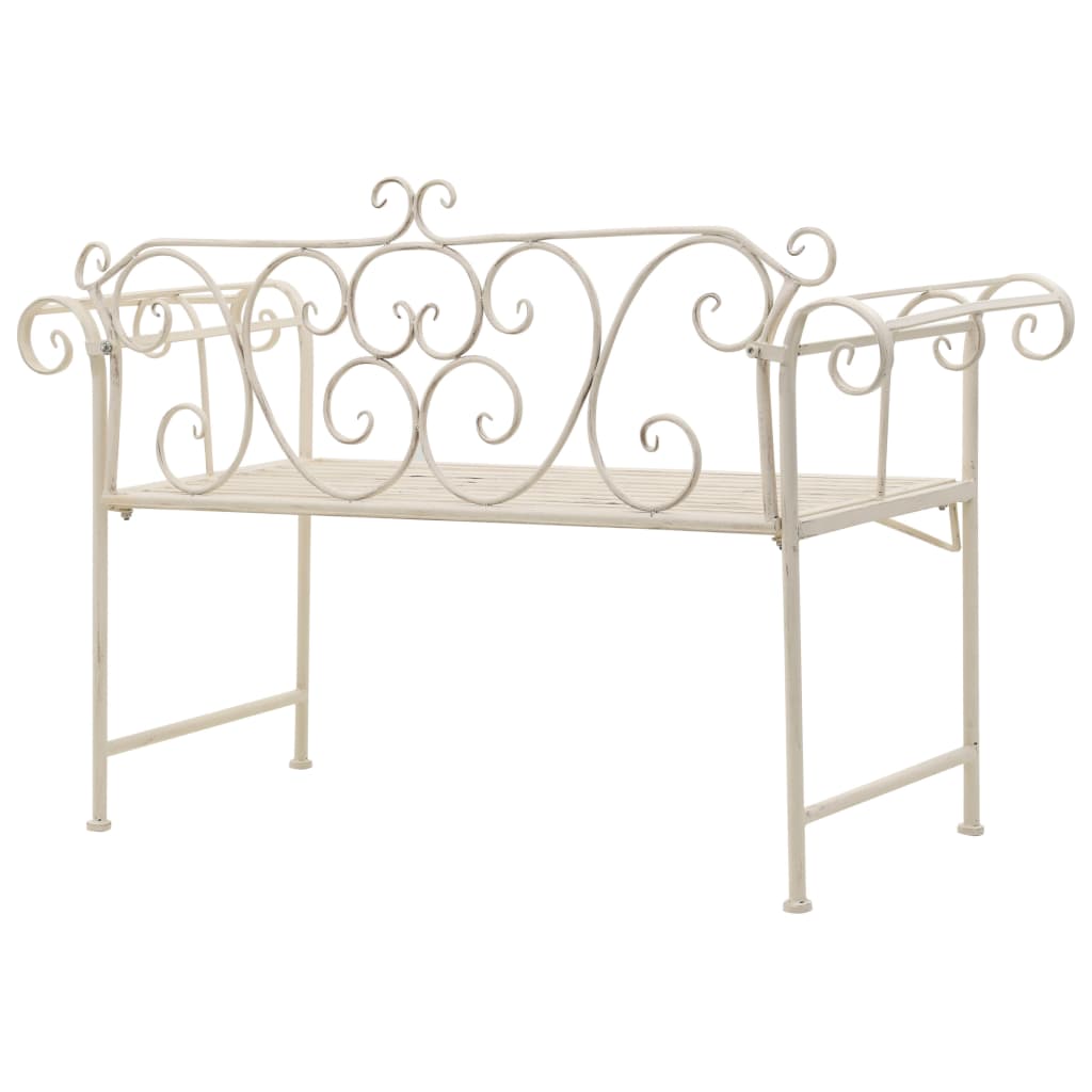 Antique White Metal Garden Bench - 132 cm Durable Elegance