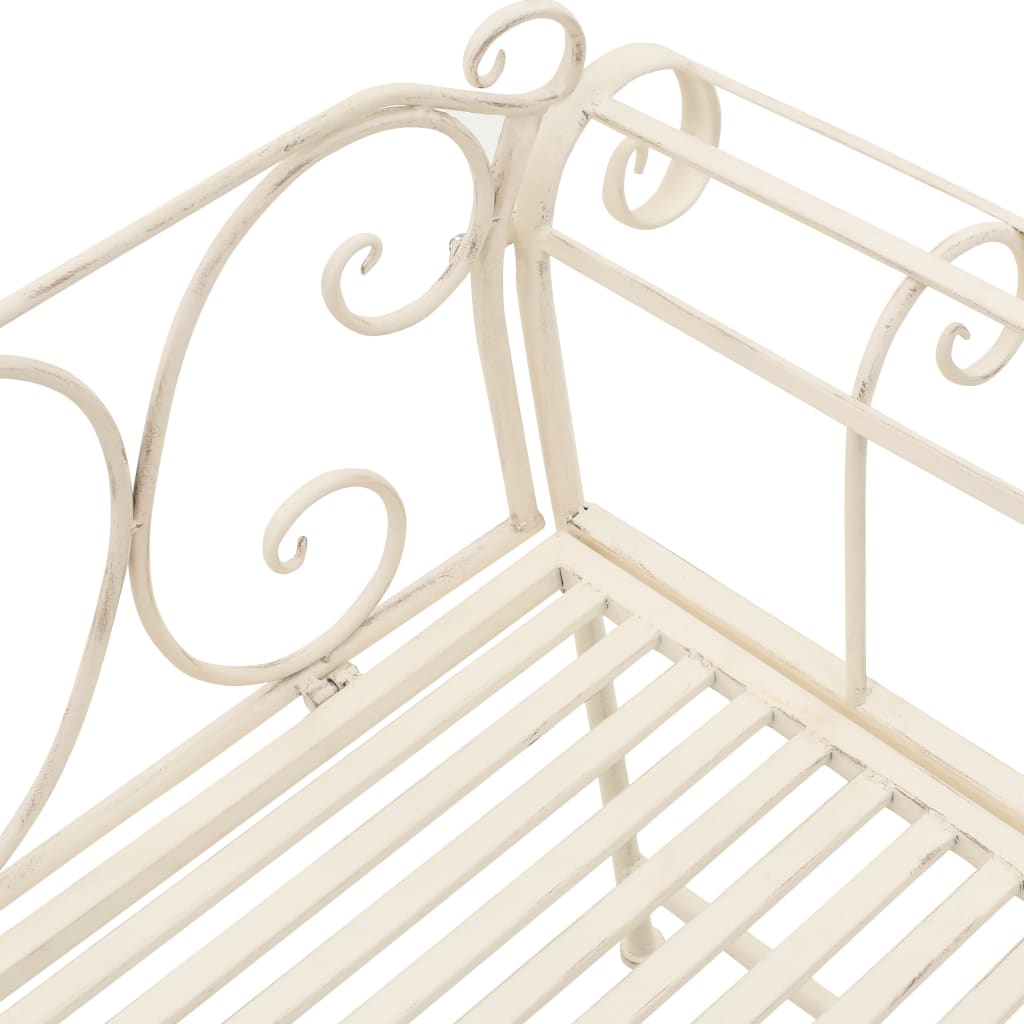 Antique White Metal Garden Bench - 132 cm Durable Elegance