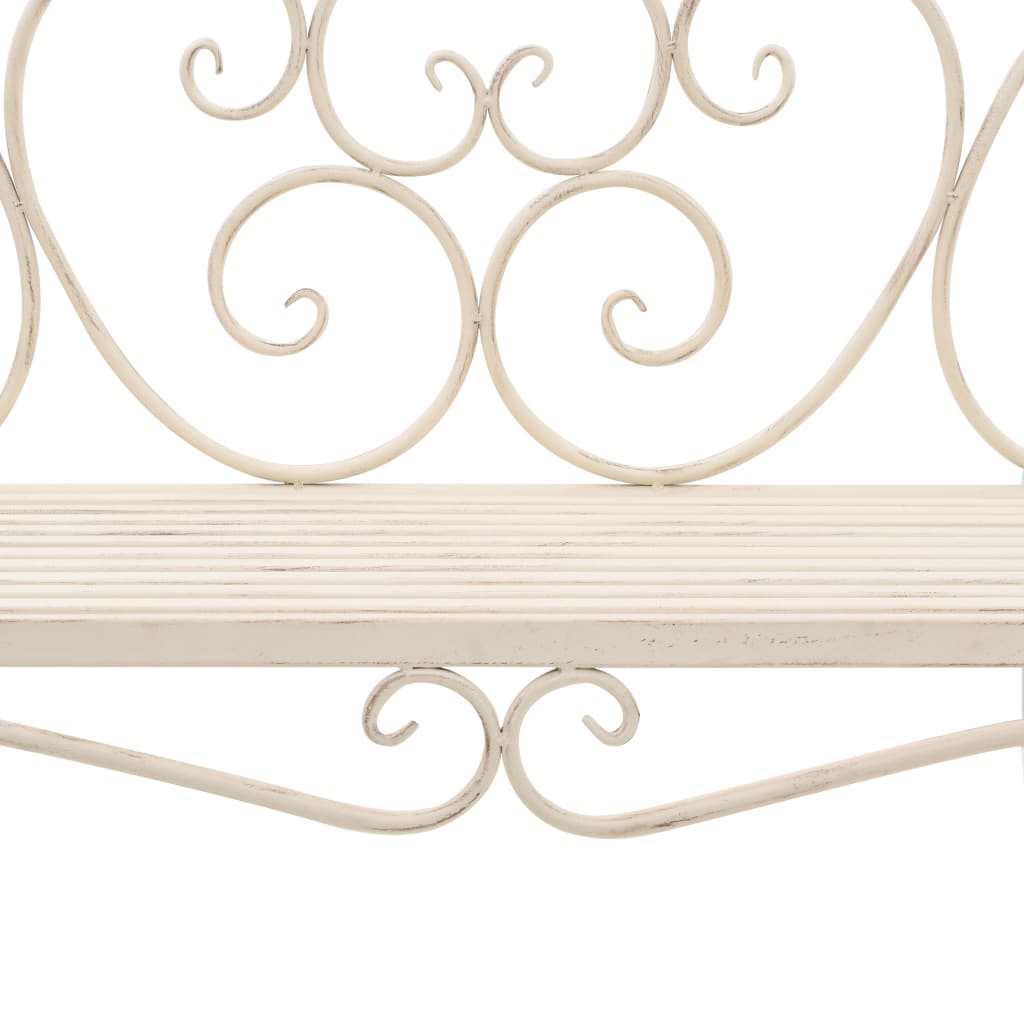 Antique White Metal Garden Bench - 132 cm Durable Elegance