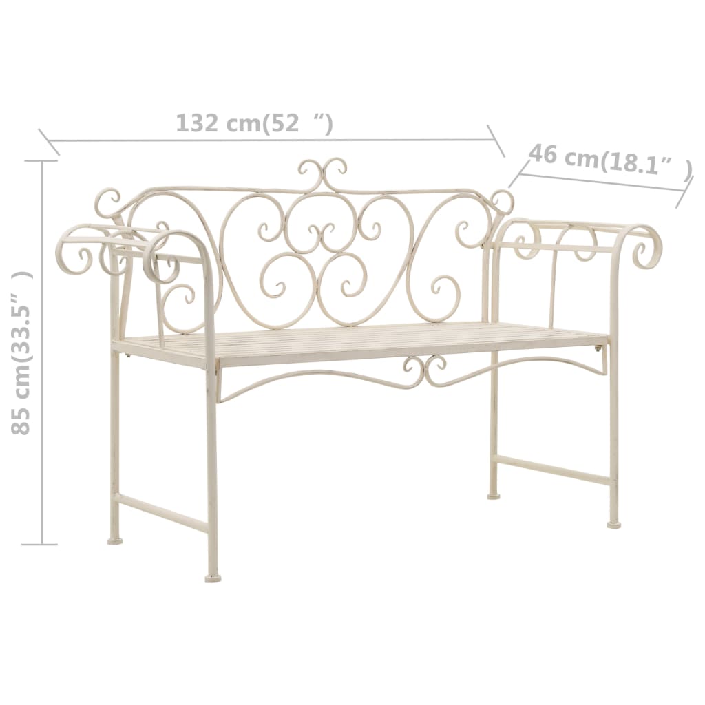 Antique White Metal Garden Bench - 132 cm Durable Elegance