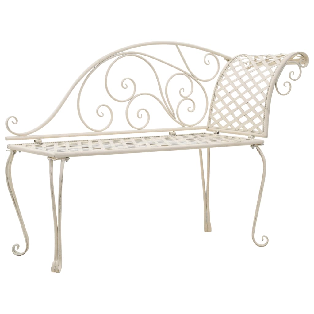 Antique White Metal Garden Chaise Lounge - 128 cm Relaxation