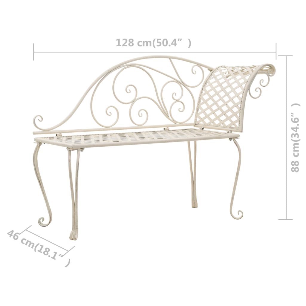 Antique White Metal Garden Chaise Lounge - 128 cm Relaxation
