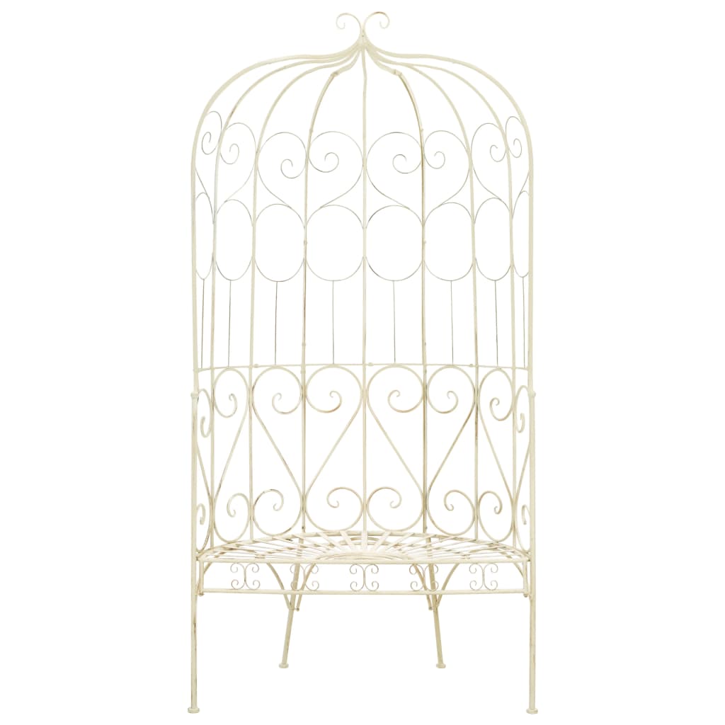 Antique White Iron Garden Bench 95 cm - Elegant Outdoor Seating