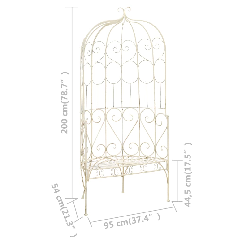 Antique White Iron Garden Bench 95 cm - Elegant Outdoor Seating