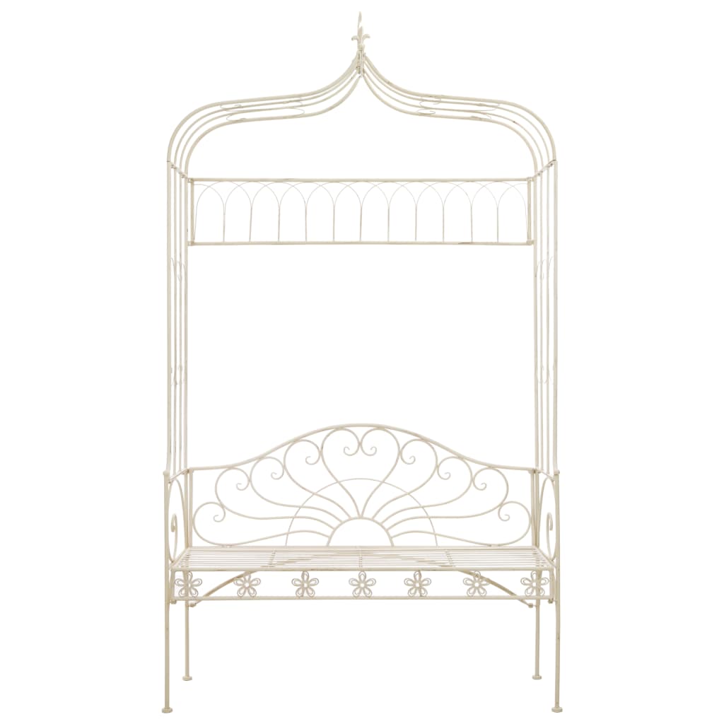 Antique White 122 cm Iron Garden Bench - Elegant & Durable
