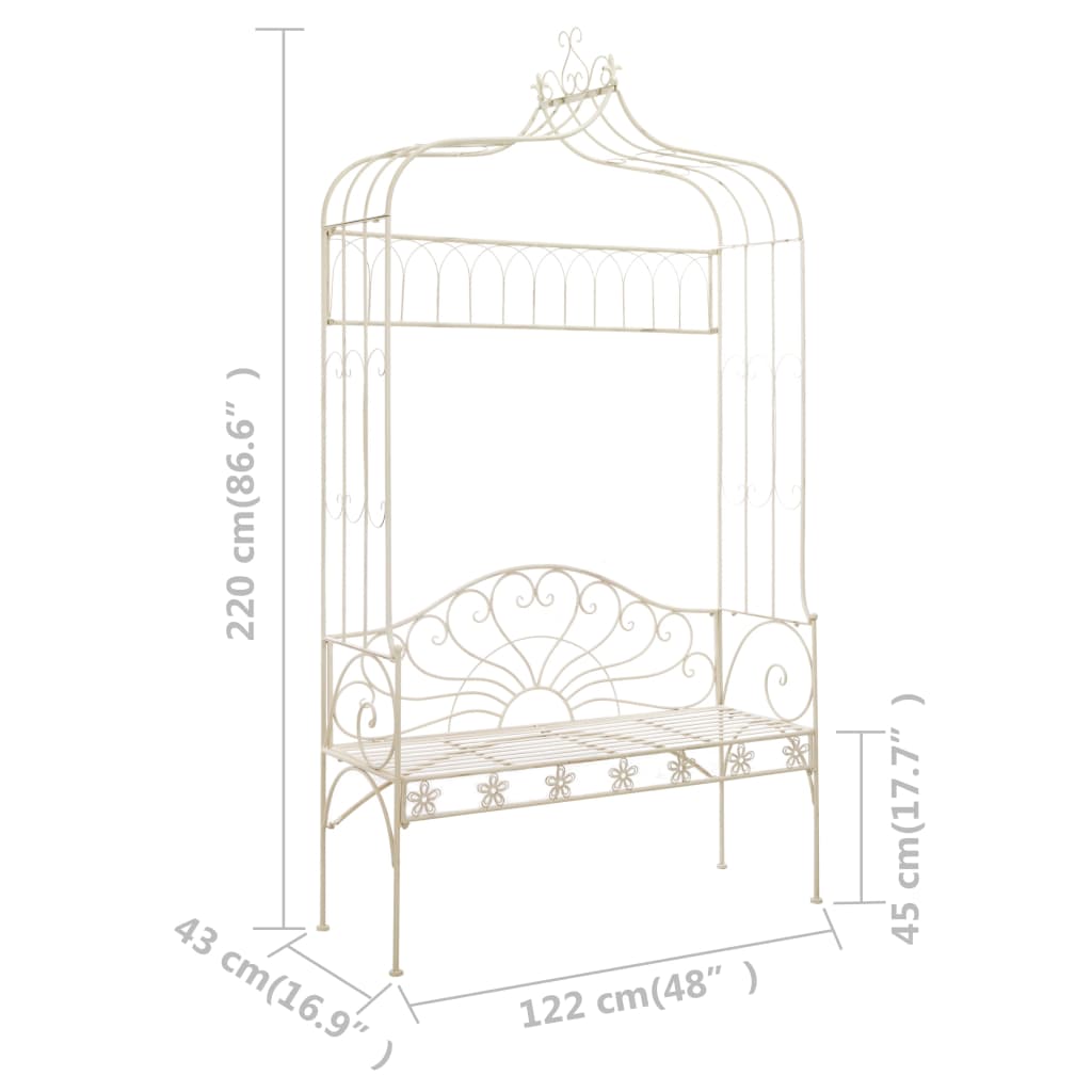 Antique White 122 cm Iron Garden Bench - Elegant & Durable