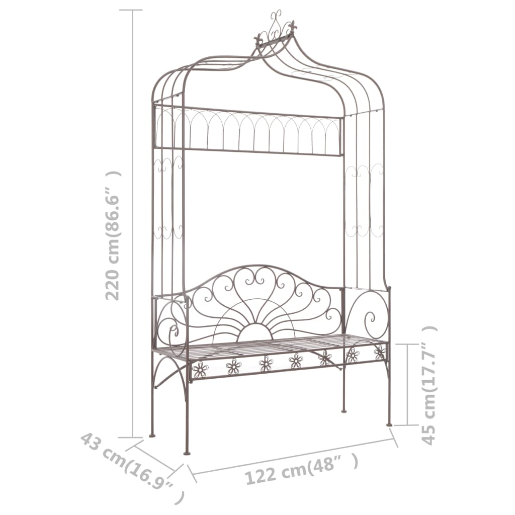 Antique Brown Iron Garden Bench 122 cm - Classic Outdoor Seating