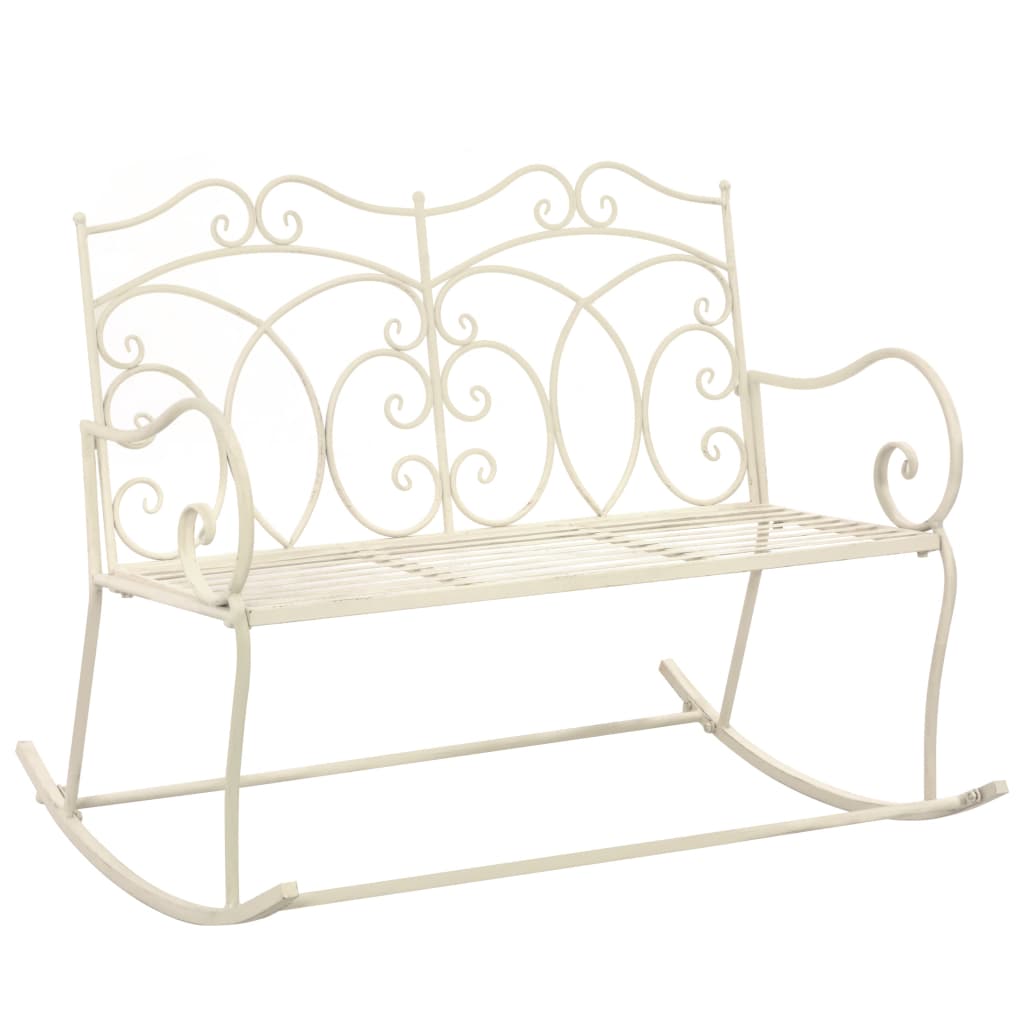 Antique White Iron Garden Bench - 104 cm Patio Seating