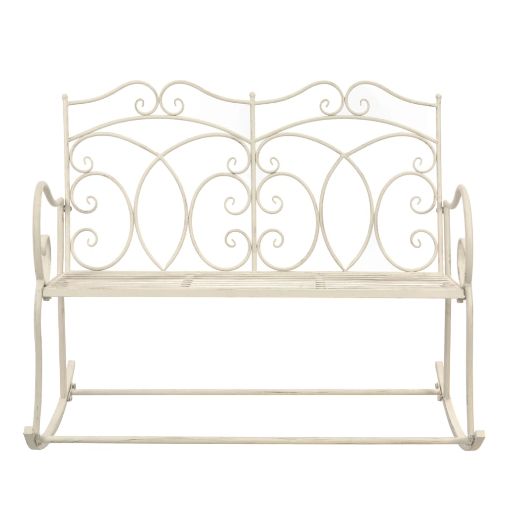 Antique White Iron Garden Bench - 104 cm Patio Seating