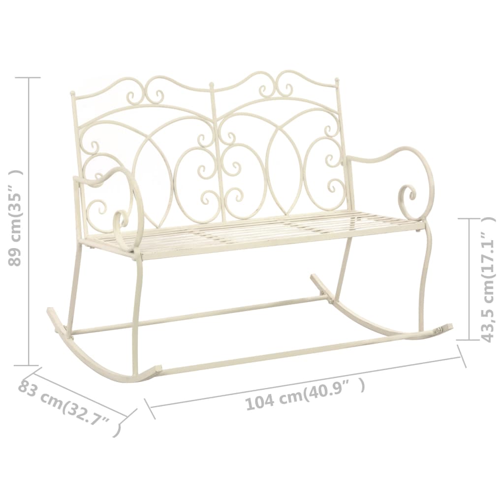 Antique White Iron Garden Bench - 104 cm Patio Seating