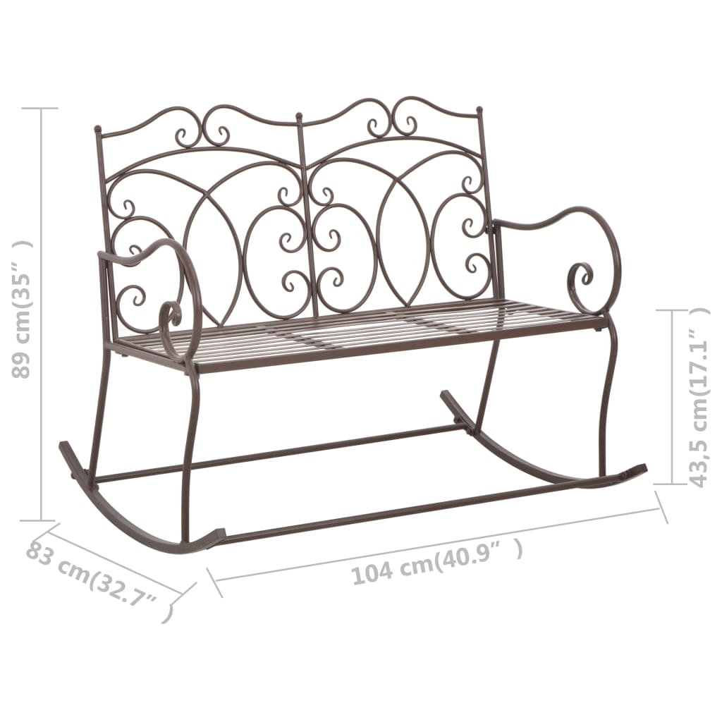 Antique Brown Iron Garden Bench - 104 cm Vintage Charm