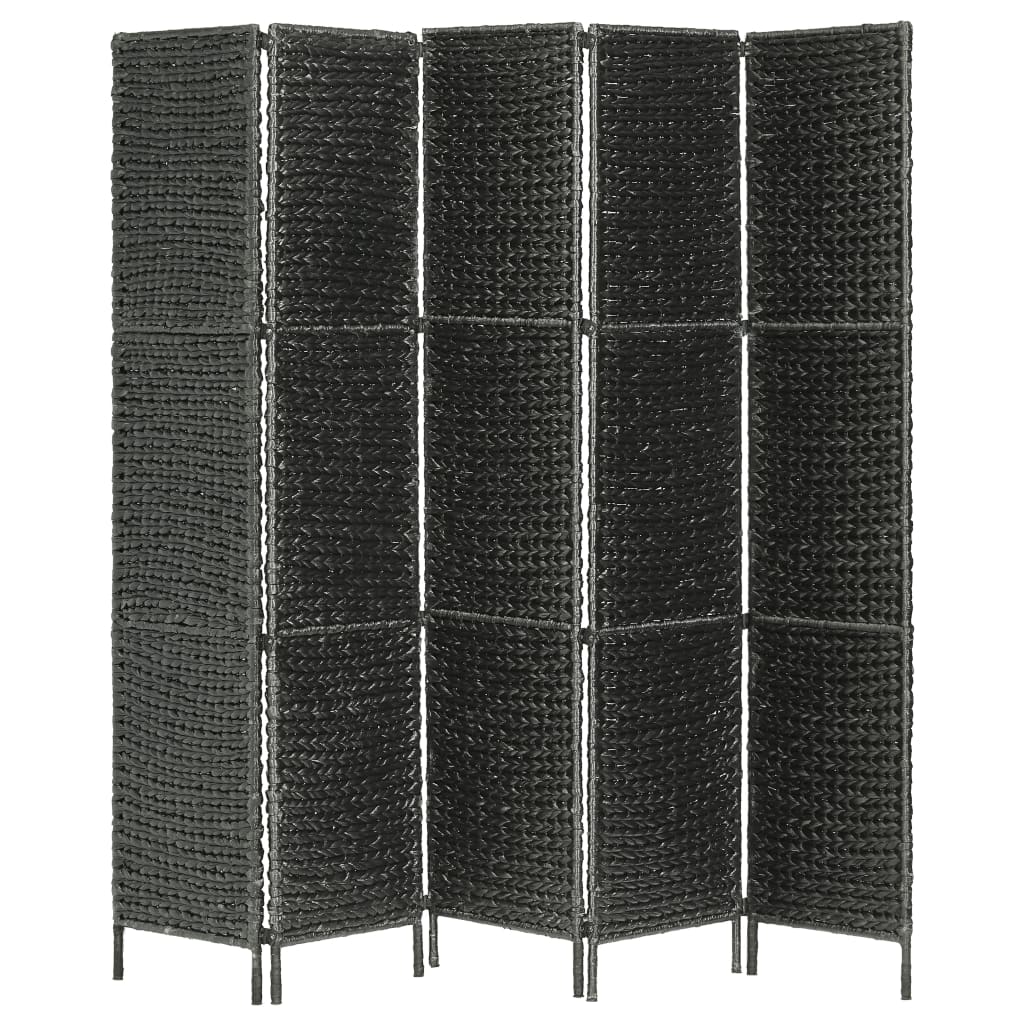 Stylish Black 5-Panel Room Divider 193x160cm, Water Hyacinth