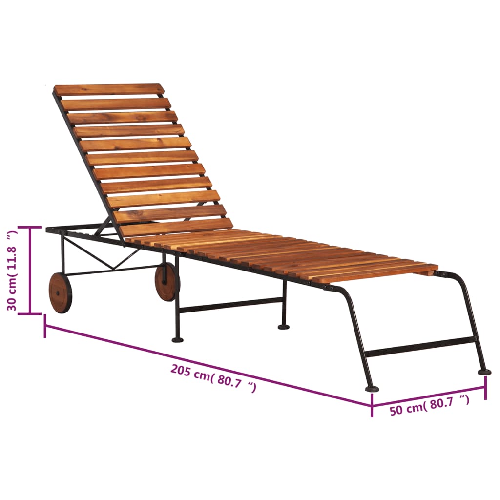 Solid Acacia Wood Sun Lounger with Durable Steel Legs