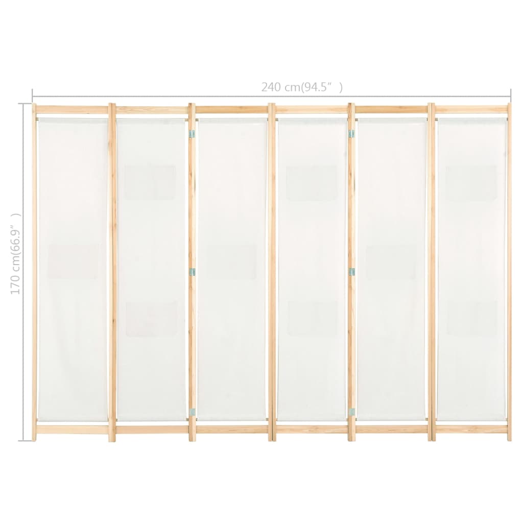 Cream Fabric 6-Panel Room Divider - 240x170x4 cm Privacy Screen