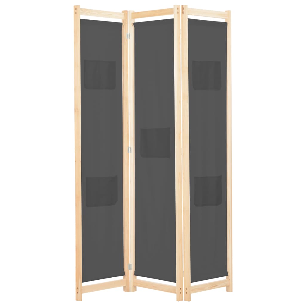 Grey 3-Panel Fabric Room Divider - 120x170x4 cm