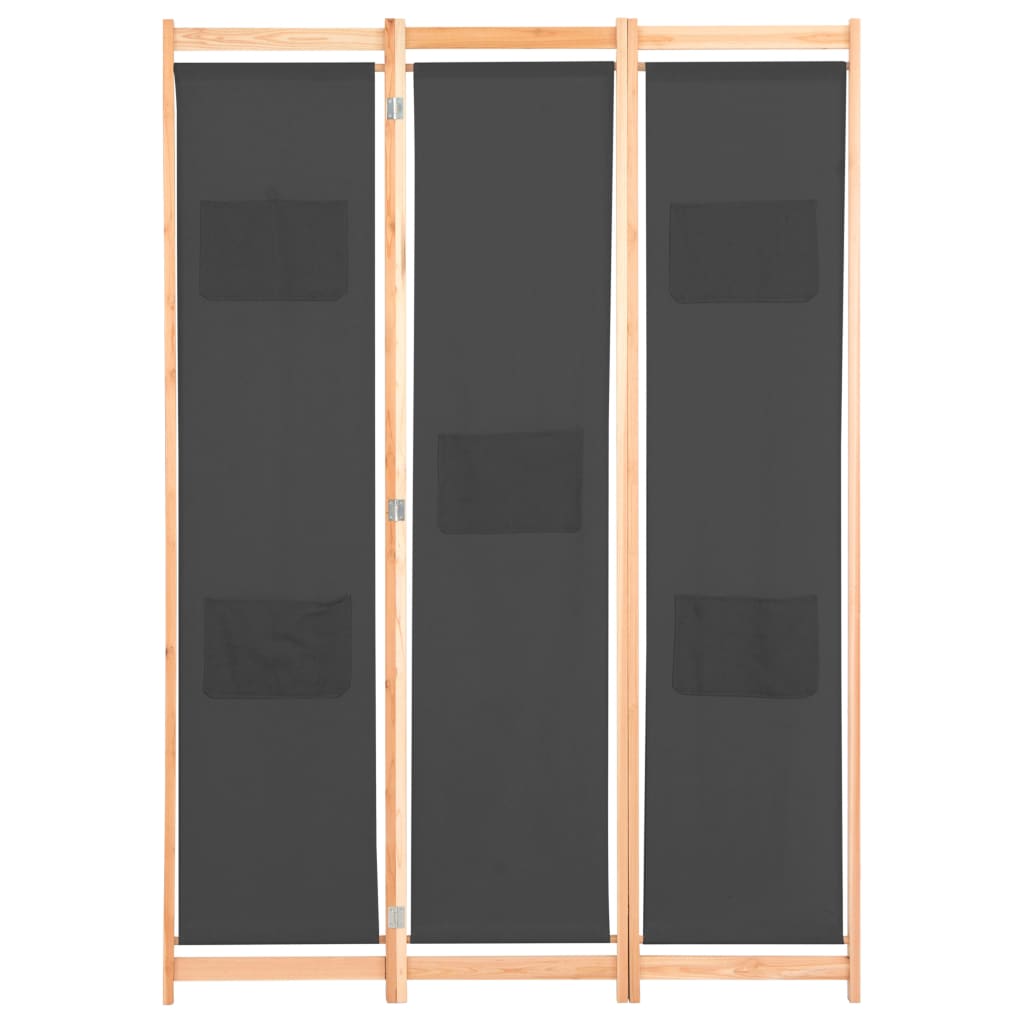 Grey 3-Panel Fabric Room Divider - 120x170x4 cm